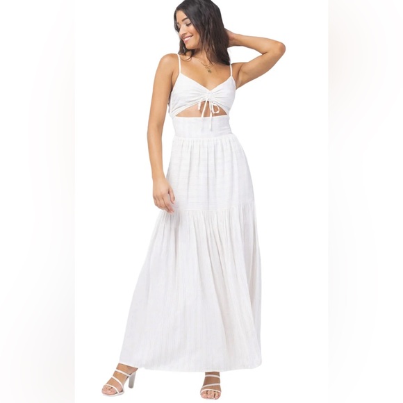 NWT L*Space Zuri Dress White Striped Cutout Maxi Dress Size Large - Picture 1 of 13